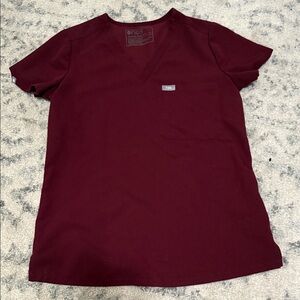 Figs Women's Burgundy V-Neck Tee